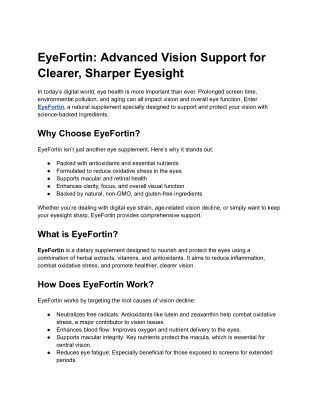 EyeFortin is a revolutionary dietary supplement