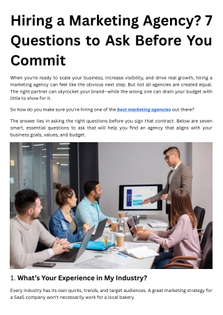 Hiring a Marketing Agency 7 Questions to Ask Before You Commit