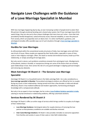 Navigate Love Challenges with the Guidance of a Love Marriage Specialist in Mumbai