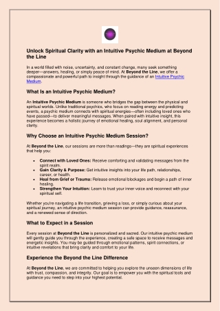 Unlock Spiritual Clarity with an Intuitive Psychic Medium at Beyond the Line