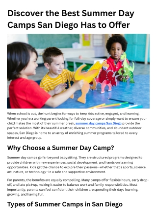 Discover the Best Summer Day Camps San Diego Has to Offer
