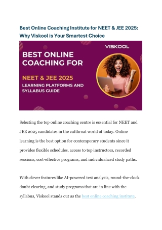 Best Online Coaching Institute for NEET &JEE 2025 Why Viskoo