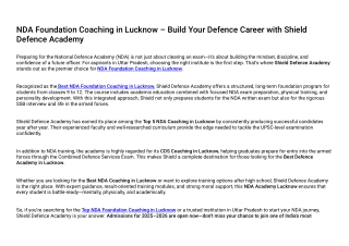 Nda Foundation Coaching At Shield Defence Academy