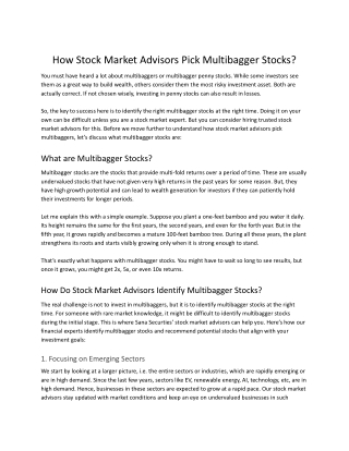 How Stock Market Advisors Pick Multibagger Stocks