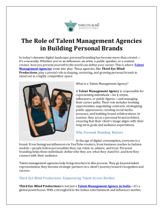 The Role of Talent Management Agencies in Building Personal Brands