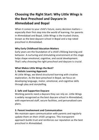 Little Wings – Best Daycare & Preschool in Ahmedabad