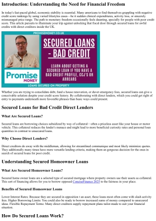 Unlocking Financial Freedom: Navigating Secured Loans for Bad Credit with Direct