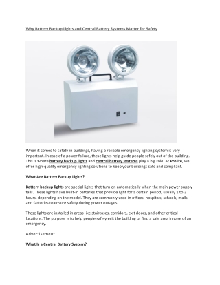 why battery backup lights and central battery