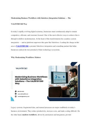 Modernizing Business Workflows with Salesforce Integration Solutions — The VALiNTRY360 Way
