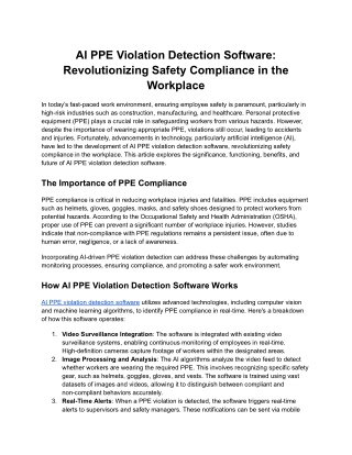 AI PPE Violation Detection: Revolutionizing Workplace Safety