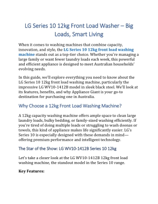 LG Series 10 12kg Front Load Washer – Big Loads, Smart Living