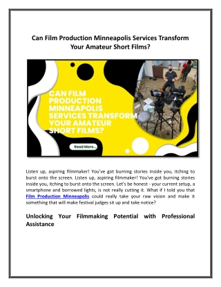 Can Film Production Minneapolis Services Transform Your Amateur Short Films