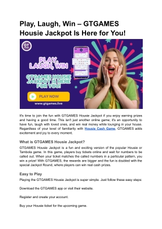 Play, Laugh, Win – GTGAMES Housie Jackpot Is Here for You