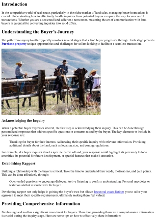 From Inquiry to Offer: Managing Land Buyer Interactions