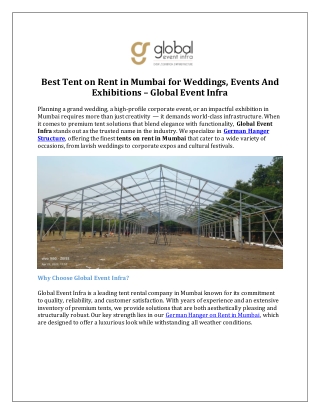 Best Tent on Rent in Mumbai for Weddings, Events And Exhibitions – Global Event Infra