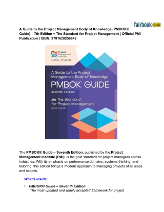 A Guide to the Project Management Body of Knowledge (PMBOK® Guide) – 7th Edition   The Standard for Project Management _
