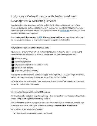 Unlock Your Online Potential with Professional Web Development & Marketing Services