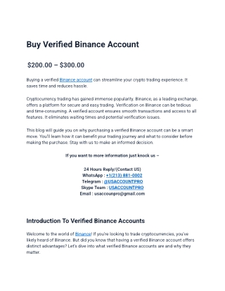 Buy Verified Binance Account