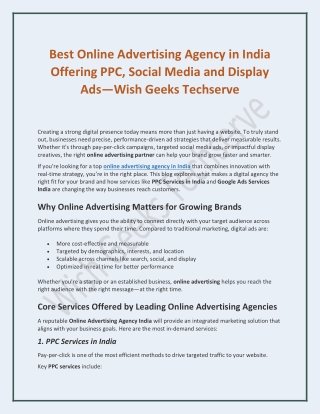 Best Online Advertising Agency India Offering PPC, Social Media and Display Ads—Wish Geeks Techserve