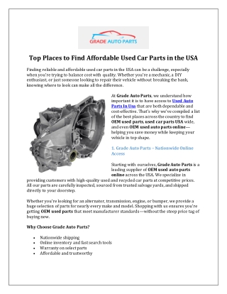 Top Places to Find Affordable Used Car Parts in the USA