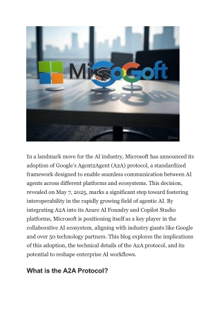 Microsoft Adopts Google’s A2A Protocol A New Era for AI Agent Interoperability