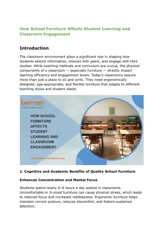 How School Furniture Affects Student Learning and Classroom Engagement