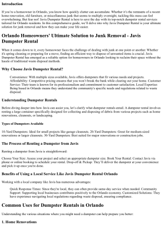 Orlando Homeowners' Ultimate Solution to Junk Removal - Javis Dumpster Rental