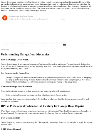 DIY vs Professional: When to Call Century for Garage Door Repairs