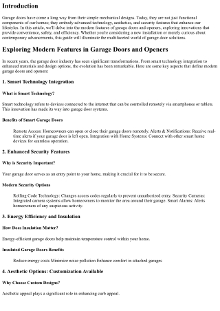 Exploring Modern Features in Garage Doors and Openers