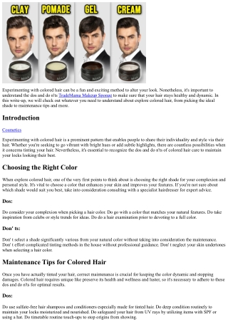 Explore Colored Hair: Dos and Do n'ts.