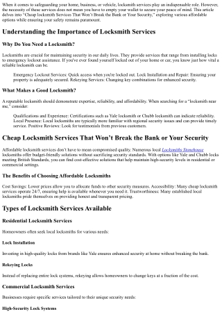 Cheap locksmith Services That Won’t Break the Bank or Your Security