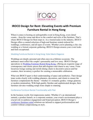 IROCO Design for Rent Elevating Events with Premium Furniture Rental in Hong Kong