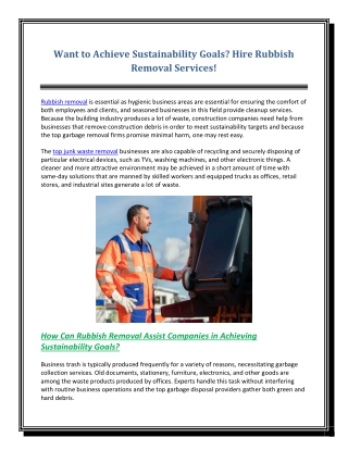 Want to Achieve Sustainability Goals Hire Rubbish Removal Services
