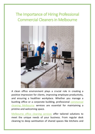 The Importance of Hiring Professional Commercial Cleaners in Melbourne