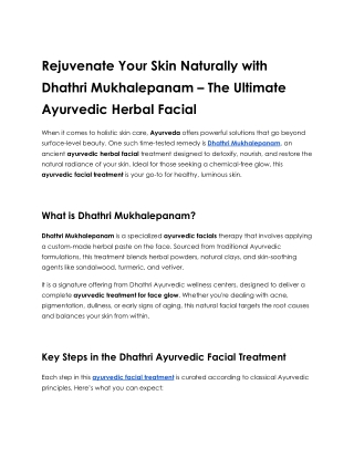 Rejuvenate Your Skin Naturally with Dhathri Mukhalepanam – The Ultimate Ayurvedic Herbal Facial