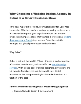 Why Choosing a Website Design Agency in Dubai Is a Smart Business Move