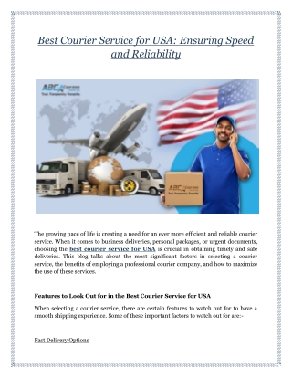 Best Courier Service for USA: Ensuring Speed and Reliability