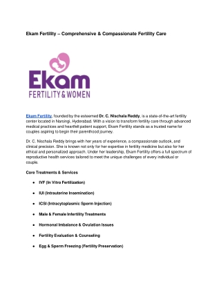 Ekam Fertility – Comprehensive & Compassionate Fertility Care