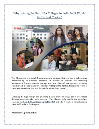 Why Joining the Best BBA Colleges in Delhi NCR Would be the Best Choice?