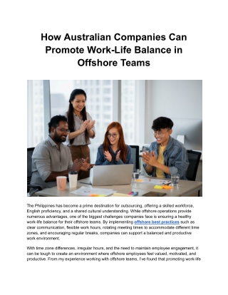 How Australian Companies Can Promote Work-Life Balance in Offshore Teams