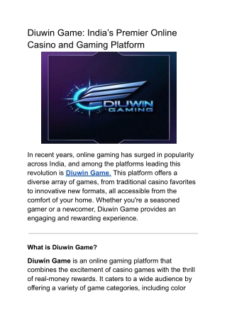 diuwin game india s premier online casino