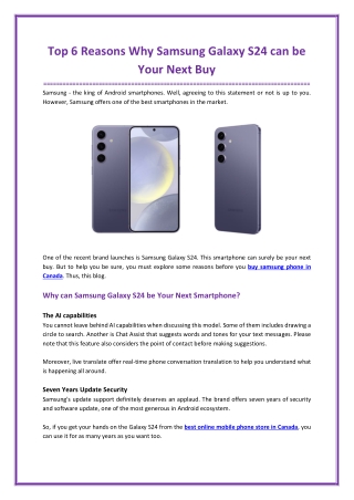 Top 6 Reasons Why Samsung Galaxy S24 can be Your Next Buy