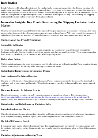 Ingenious Insights: Key Trends Reinventing the Shipping Container Sales Market