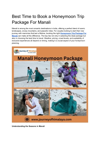 Best Time to Book a Honeymoon Trip Package For Manali