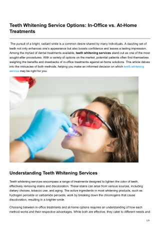Teeth Whitening Service Options In-Office vs. At-Home Treatments
