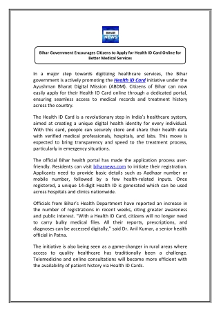 Health ID Card Latest Bihar News Today - Digital Health