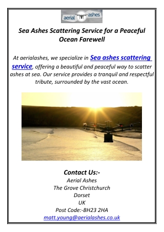 Sea Ashes Scattering Service for a Peaceful Ocean Farewell