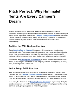 Pitch Perfect: Why Himmaleh Tents Are Every Camper’s Dream