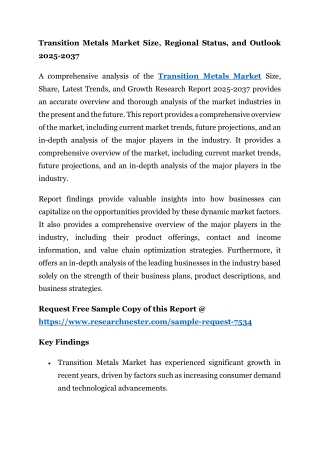 transition metals market size regional status