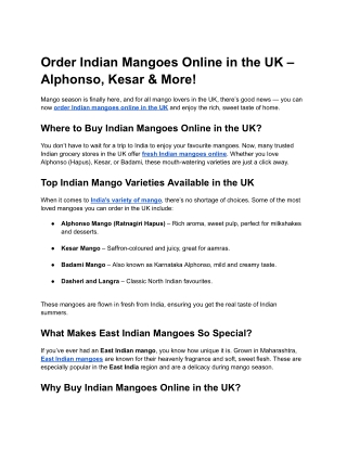 Order Fresh Indian Mangoes Online UK | Lakshmi Stores